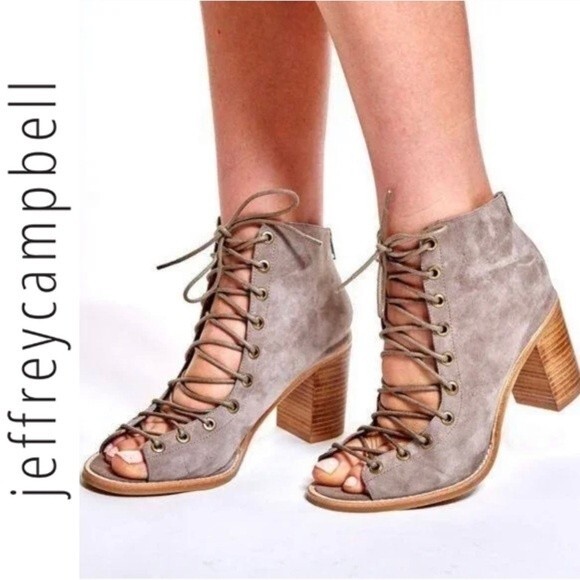 Jeffrey Campbell Cors Peep Toe Lace Up Suede Chunky Stacked Heel Boot Sandals 6 - Picture 3 of 16